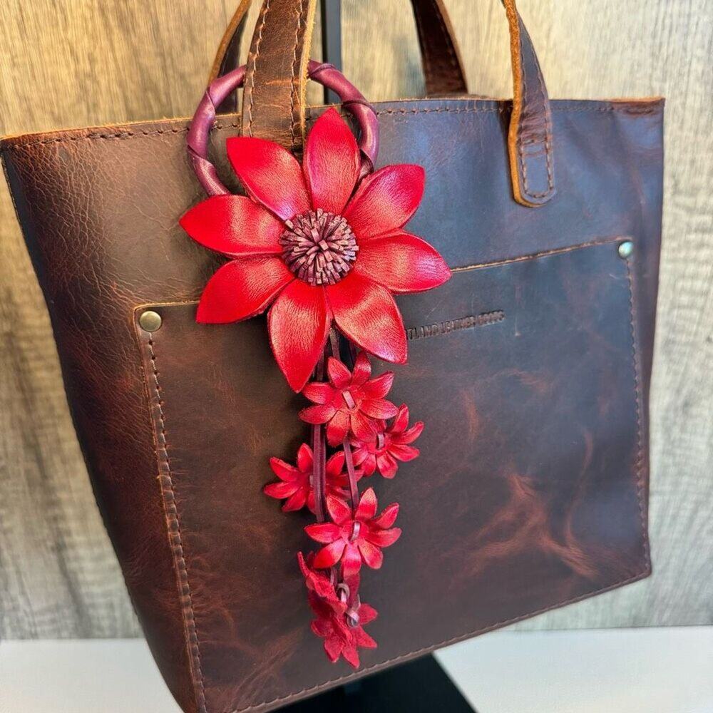 Daisy Leather Bag Charm Leather Purse Red Flower Crossbody Charms NEW